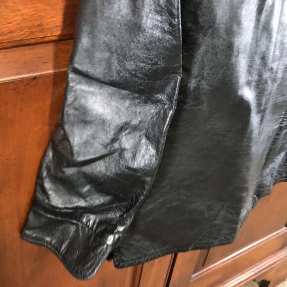 Women's Leather Jacket Black Blazer 8-10 Collared Button Front Classic - Picture 11 of 16